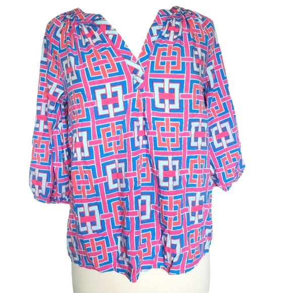 Crown & Ivy Pink Blue Print Blouse - Picture 3 of 9